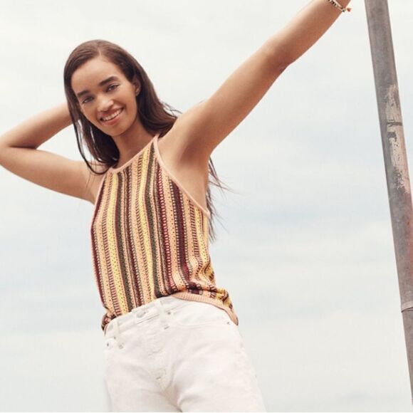 Madewell Janson Crochet Earth Tone Rainbow Stripe Tank Sweater Top - Picture 1 of 13
